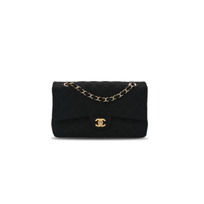 CHANEL MASTER JERSEY QUILTED MEDIUM DOUBLE FLAP BLACK  (25*17*7cm)